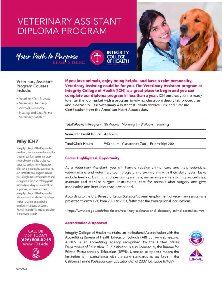 Veterinary Assistant program & Certification Pasadena Integrity College of Health